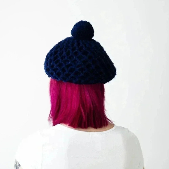 Vintage 50s Fuzzy Wool Plaid Pom Beret Tam - Picture 3 of 5